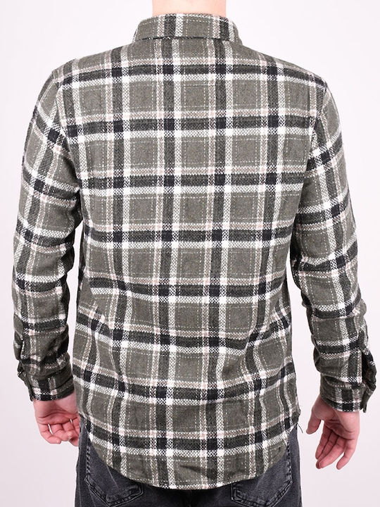 Kedi Men's Shirt Long Sleeve Checked Haki