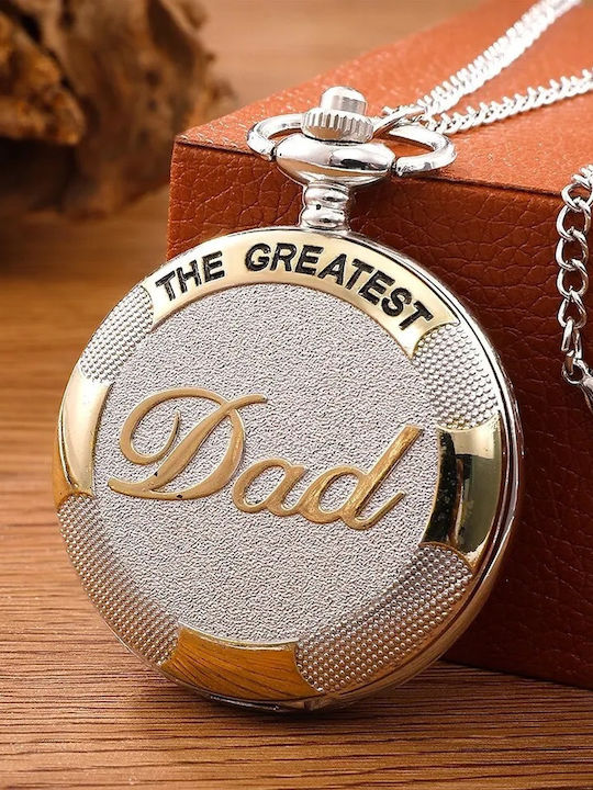 Pocket Watch “Greatest Dad” Silver Shade Gold Details Chain Molfs