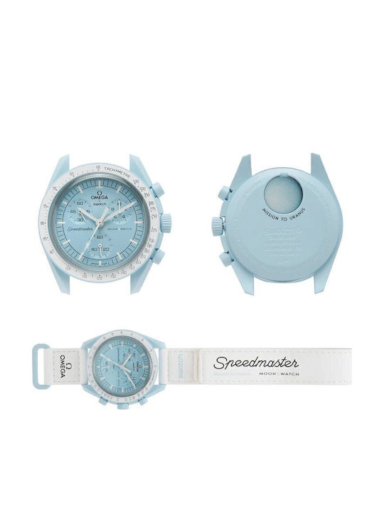 Swatch Moonswatch Mission Ανδρικό Ρολόι Μπαταρίας με Λευκό Κεραμικό Μπρασελέ