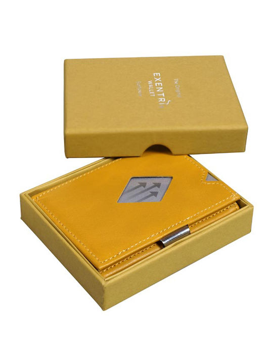 Δερμάτινο Ανδρικό Πορτοφόλι Καρτών με RFID και Μηχανισμό Slide Κίτρινο