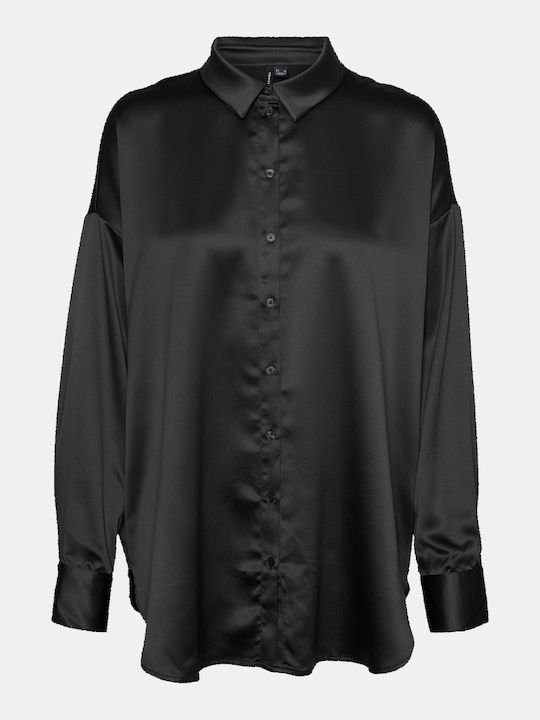 Women's Satin Long Sleeve Shirt Black