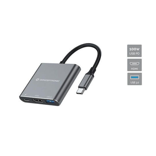 Conceptronic USB-C Docking Station με HDMI 4K PD Γκρι (DONN18G)