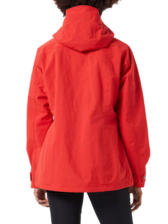 Schoeffel Women's Hiking Short Puffer Jacket for Winter with Hood Red