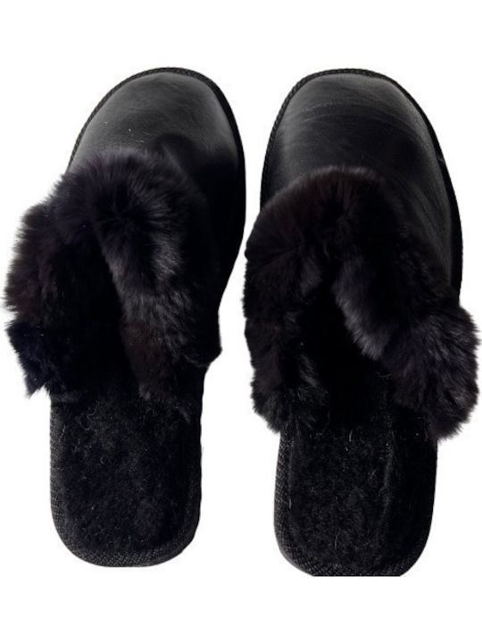 Winter Women's Slippers with Fur Black