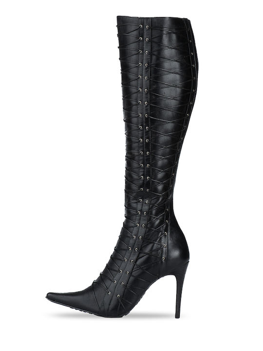 Doccini Leather High Heel Women's Boots with Zipper Black