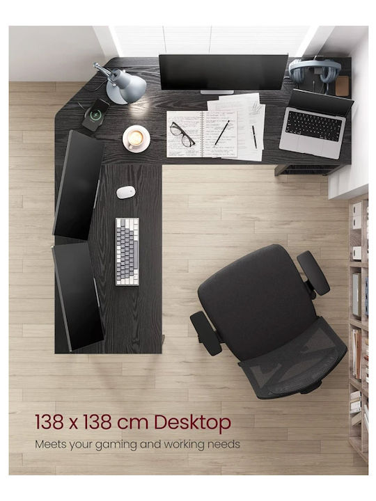 Corner Desk Wooden Black with Metal Legs 138x138x75cm