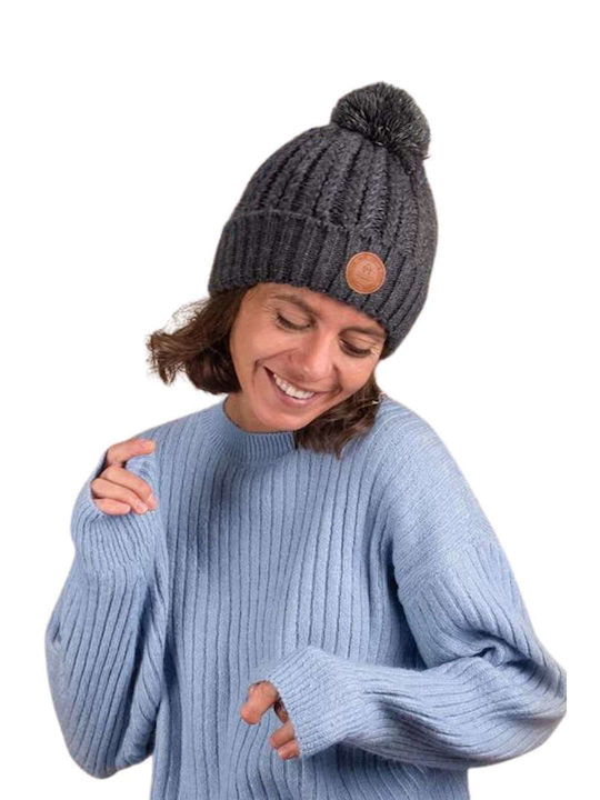 Cabaia Pom Pom Beanie Unisex Fleece Σκούφος Πλεκτός σε Γκρι χρώμα