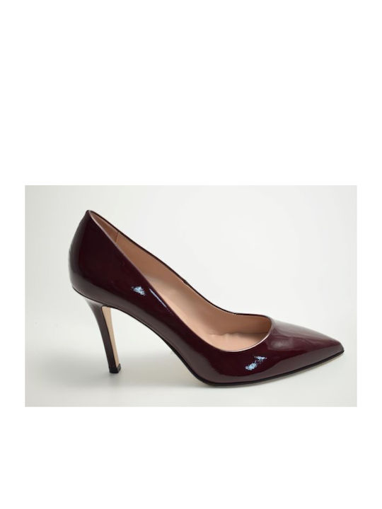 Patent Leather Pointed Toe Stiletto Burgundy High Heels