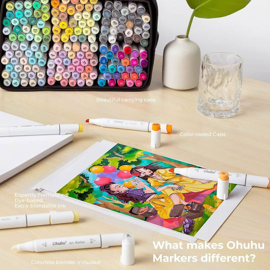 Ohuhu Drawing Markers Double Tip Set 104pcs