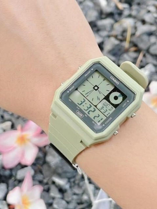 Casio Digital Herrenuhr Batterie mit Grün Kautschukarmband