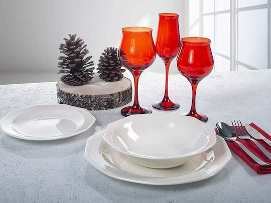 Max Home Wavy Red Set of Glasses Water made of Glass in Red Color Stemmed 370ml 6pcs