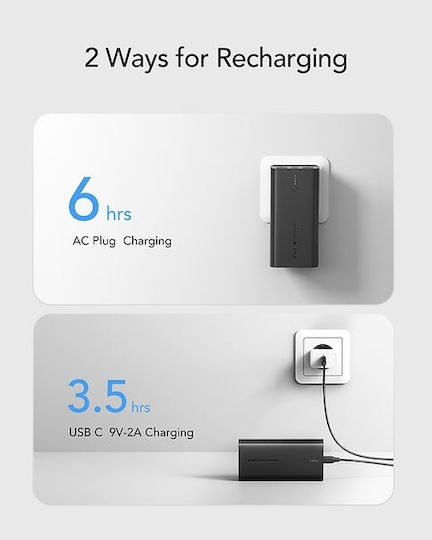 Vrurc W1146 Power Bank 10000mAh 20W με 2 Θύρες USB-A και Θύρα USB-C Power Delivery / Quick Charge 3.0 Μαύρο