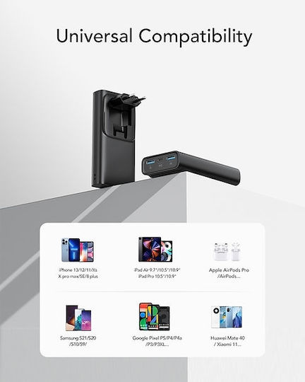 Vrurc W1146 Power Bank 10000mAh 20W με 2 Θύρες USB-A και Θύρα USB-C Power Delivery / Quick Charge 3.0 Μαύρο