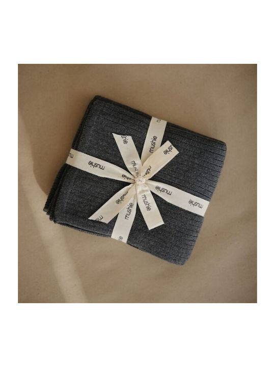 Mushie Κουβέρτα Αγκαλιάς & Λίκνου Ribbed Πλεκτή Γκρι Dark Grey Melange 100x80εκ.