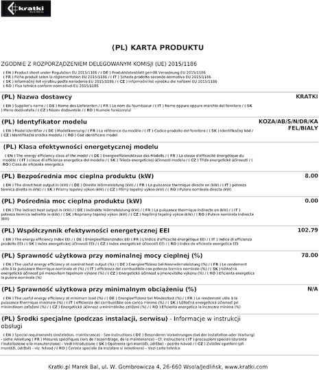 Kratki Oțel Soba pe lemne 8kW Alb