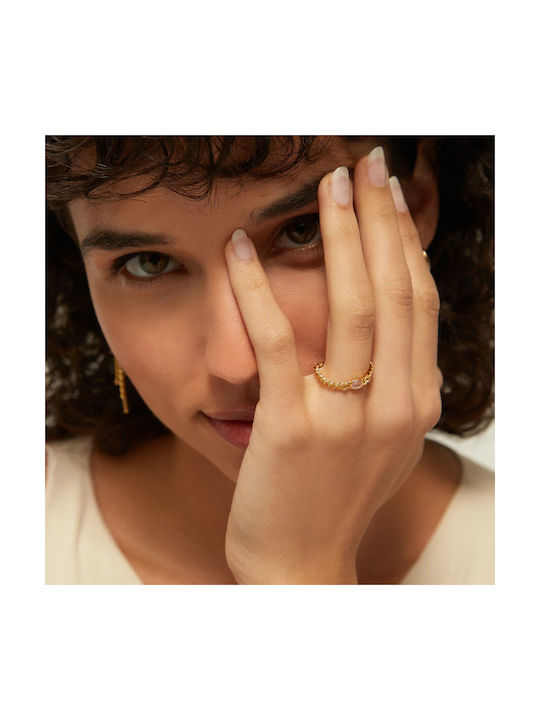 Aleyolé Women's Gold Plated Silver Ring with Zircon