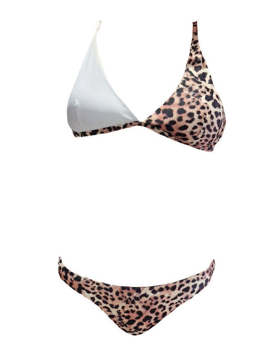 Set Bikini Τριγωνάκι με Ελαφριά Ενίσχυση & Brazil Animal Print Καφέ