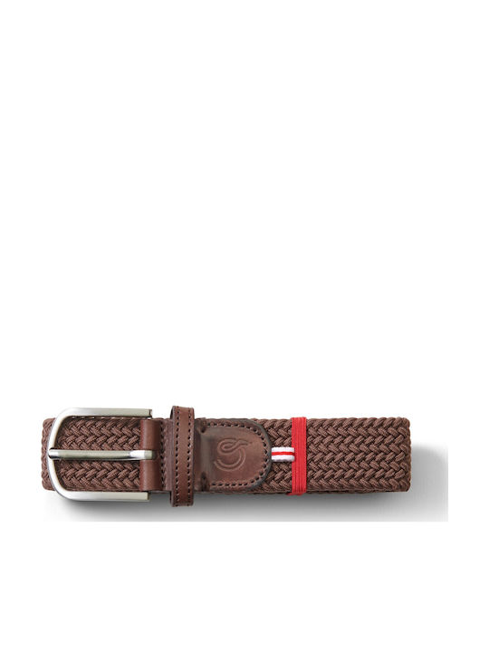Florence Elastic Men's Belt Leather Knitted Brown