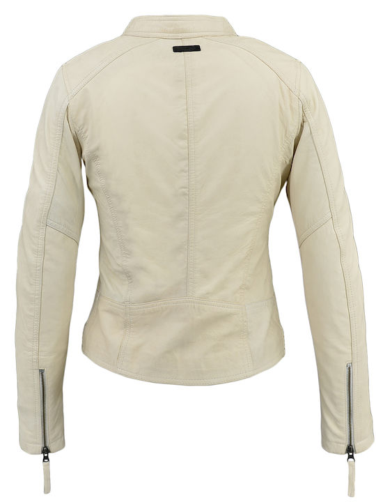 Δερμάτινα 100 Women's Short Lifestyle Leather Jacket for Winter Offwhite