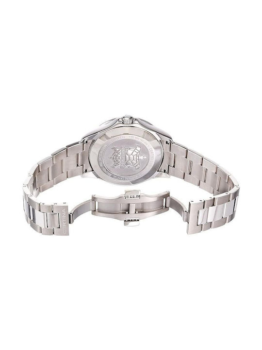 Certina Ds-8 Ανδρικό Ρολόι 41.5mm Μπαταρίας με Ασημί Μεταλλικό Μπρασελέ