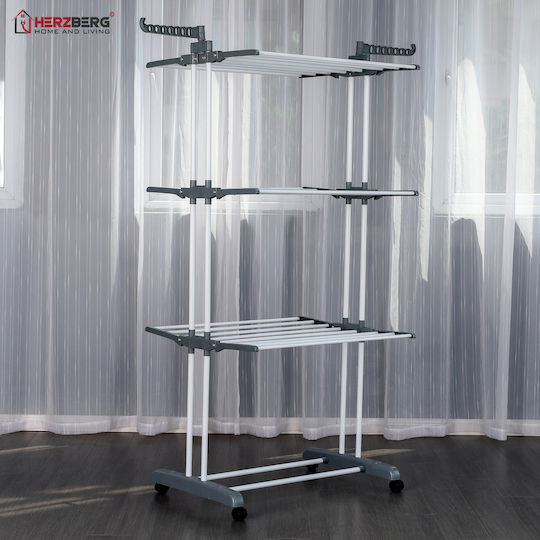 Herzberg Folding Stainless Steel Floor Clothes Drying Rack 126x64cm