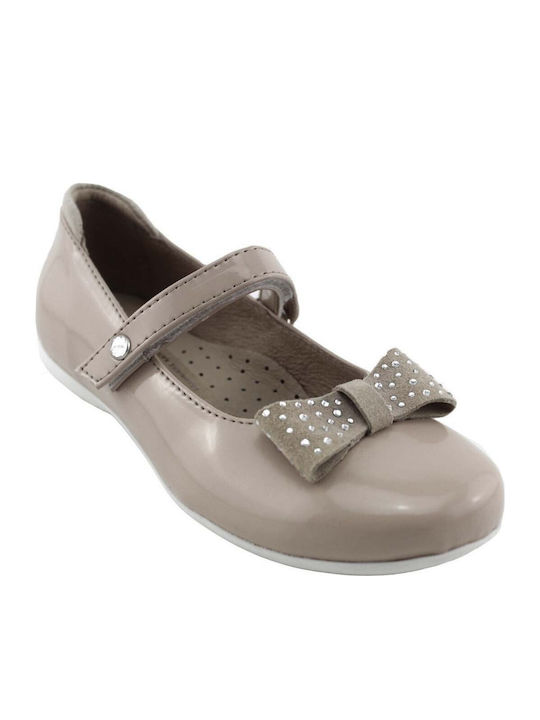 Scarpy Kids Patent Leather Ballerinas with Hoop & Loop Closure Beige