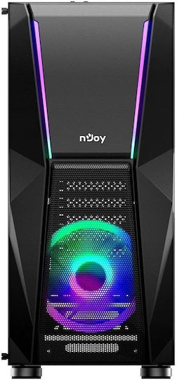 NJOY Fort Gaming Midi-Turm Computergehäuse mit Seitenfenster und RGB-Beleuchtung Schwarz