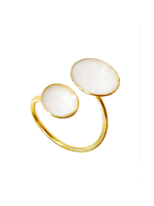 W'el Woman's Elegance Women's Gold Plated Brass Spinner Ring White with Enamel