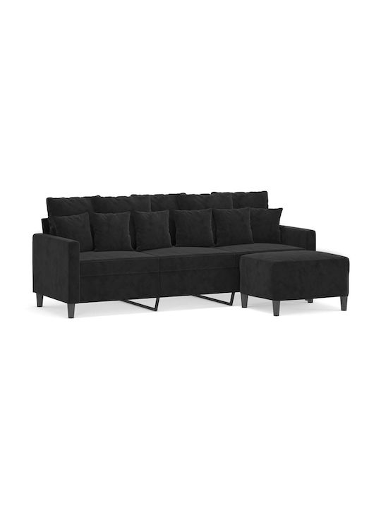Canapea Cu Trei Locuri Catifea Neagră 198x77x80cm
