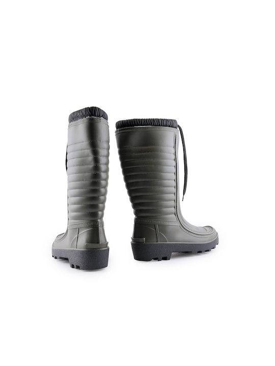 Love4shoes Non-Slip Work Wellies with Fur Khaki