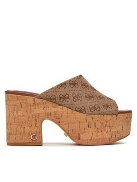 Guess Mules mit Chunky Hoch Absatz in Beige Farbe
