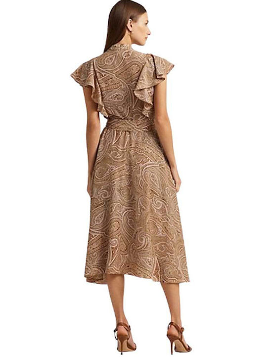 Ralph Lauren Midi Σεμιζιέ Φόρεμα TAN/CREAM/PINK
