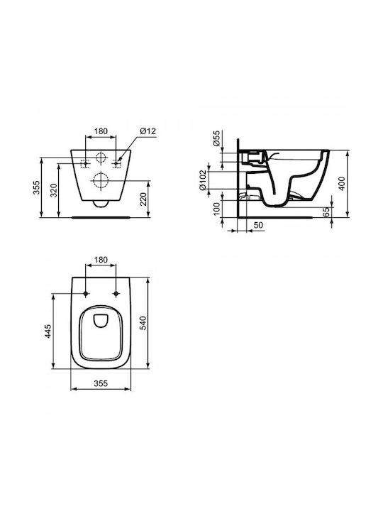 Ideal Standard I.life B Λεκάνη Κρεμαστή Rimless με Καζανάκι με Κάλυμμα Soft Close Γκρι