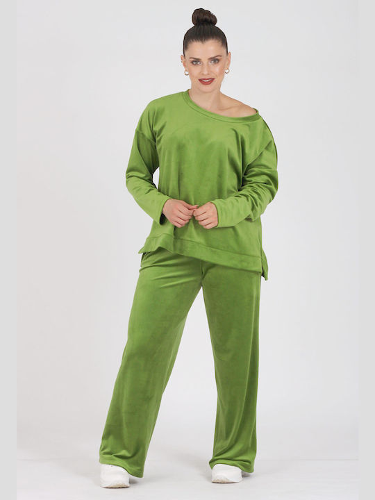 Boutique Γυναικεία Μπλούζα Βελούδινη Μακρυμάνικη Πράσινη