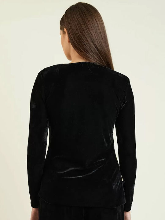 Forel Women's Blouse Velvet Long Sleeve black