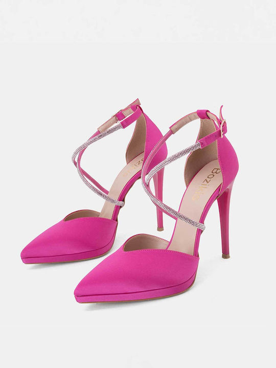 Bozikis Pointed Toe Stiletto Fuchsia High Heels with Strap