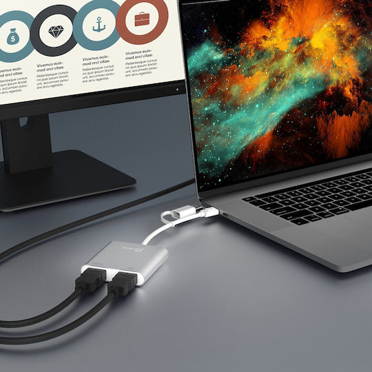 J5 Create JCA365 USB-A / USB-C Docking Station με HDMI 4K και σύνδεση 2 Οθονών Γκρι