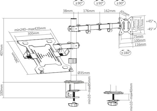 Digitus DA90436 Επιτραπέζια Βάση Οθόνης έως 15.6"