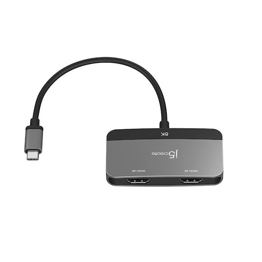 J5 Create JCA465 USB-C Докинг станция с HDMI 4K и свързване 2 монитора Сив