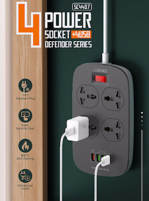 Ldnio Power Strip with Switch and USB Black