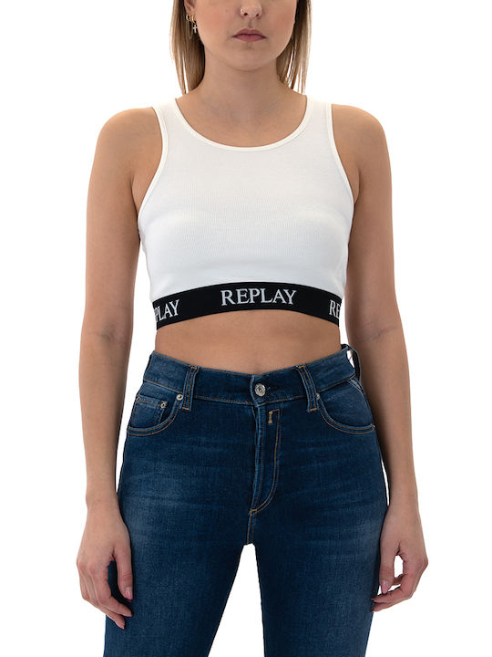 Replay Γυναικείο Crop Top Αμάνικο ΕΚΡΟΥ- ΜΑΥΡΟ