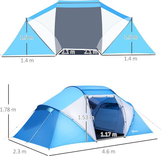 Outsunny Σκηνή Camping Τούνελ Μπλε 3 Εποχών για 6 Άτομα 460x230x195εκ.