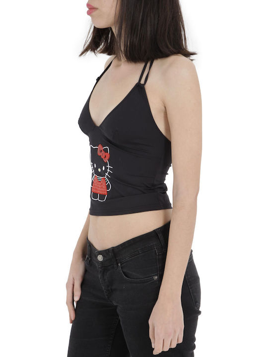Damen Sommer Crop Top mit Trägern Schwarz