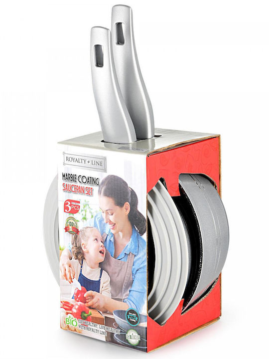 Royalty Line Pots Set of Aluminum with Non-stick Coating Grey 3pcs