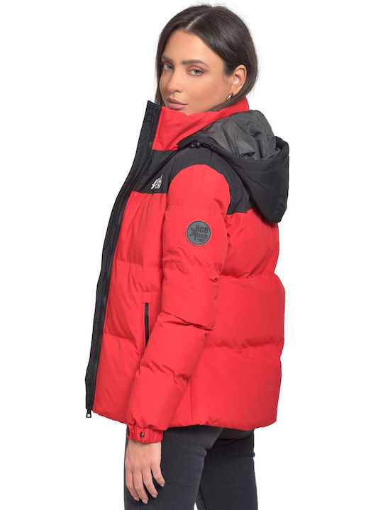 Vainas Women's Short Puffer Jacket for Winter with Hood Red