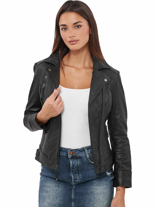 Phedra Buffalo Piele Jachetă de femei Biker Jacket Negru