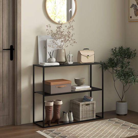 Console Table Wood & Metal Black Velvet-Black Metal L90xW30xH75cm