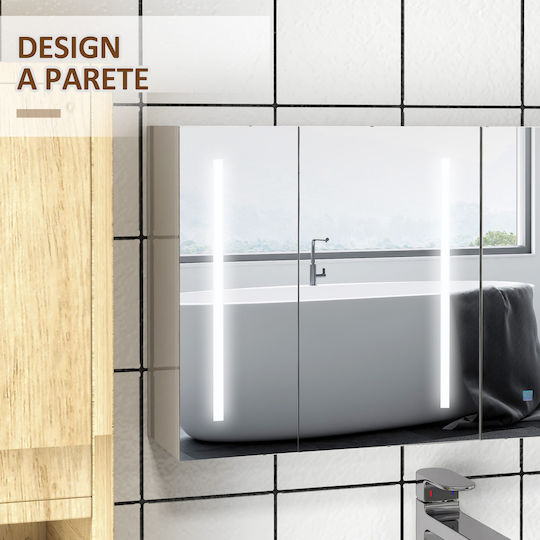Kleankin Bathroom Mirror Led made of MDF with Shelf 90x15cm White