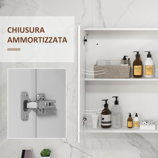 Kleankin Bathroom Mirror Led made of MDF with Shelf 90x15cm White