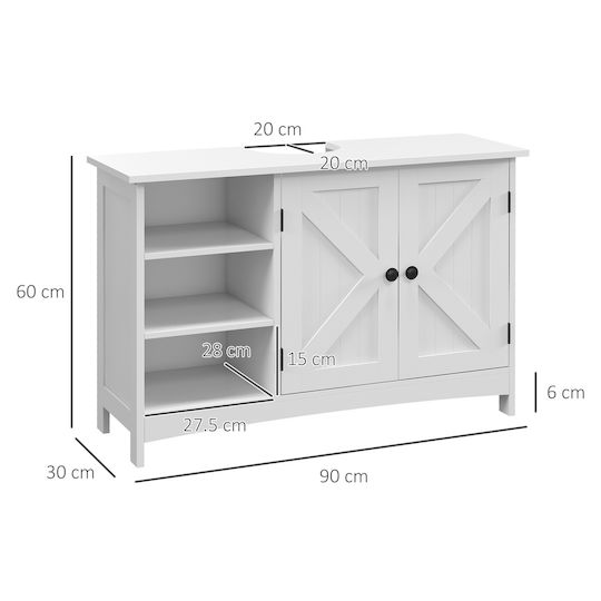Kleankin Waschtisch ohne Waschbecken L90xB30xH60cm White